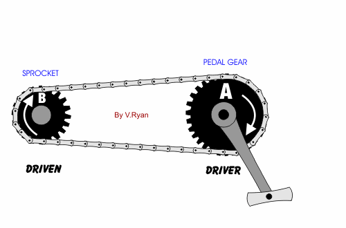 Animation of a chain drive found in a bicycle.
